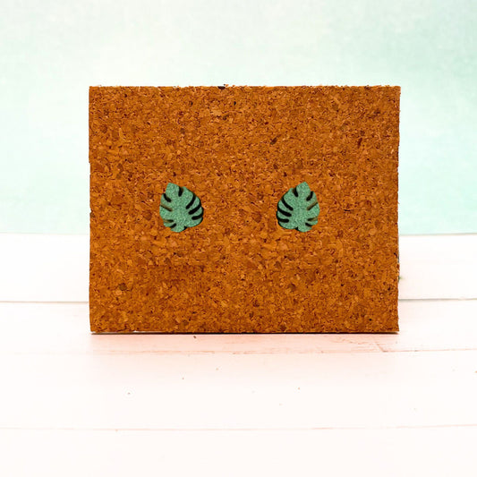Monstera Earrings, Wooden Monstera Earrings, Plant Earrings, Wooden Plant Earrings, Hand painted Earrings, Monstera Studs,