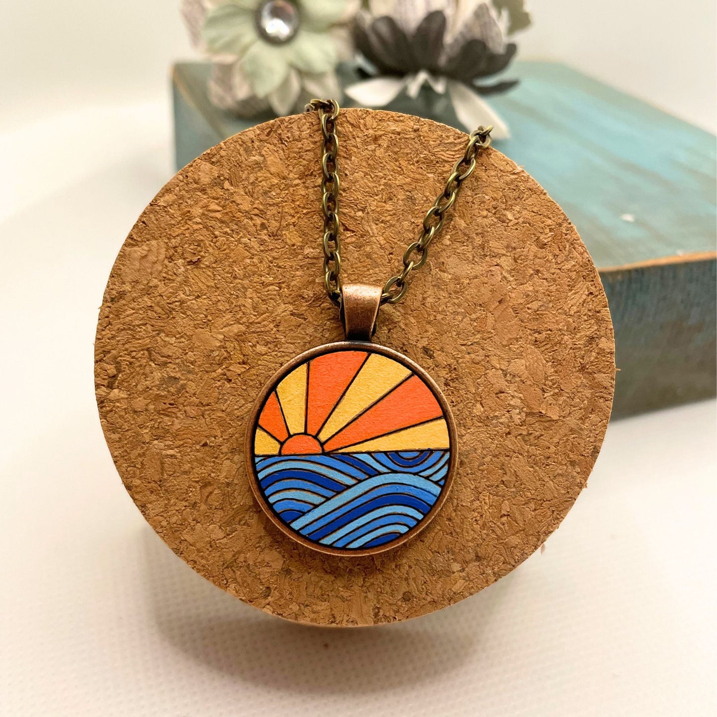 Ocean Sunrise Necklace, Bezel Necklace, Ocean Jewelry, Sunset Jewelry, Nature Jewelry, Ocean Jewelry