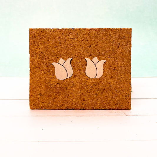 Tulip Earrings, Wooden Tulip Earrings, Floral Earrings, Wooden Floral Earrings, Hand painted Earrings, Tulip Studs