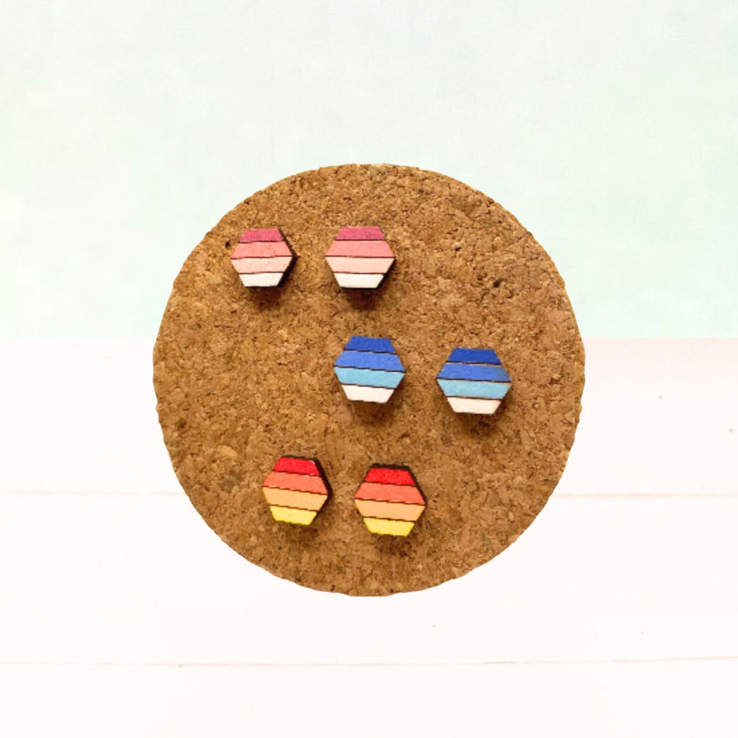 Geometric Wood Striped Studs, Geometric Stripe Earrings, Wooden Stud Earings, Handmade Earrings, Hand Painted Earrings, Ombre Stud Earrings