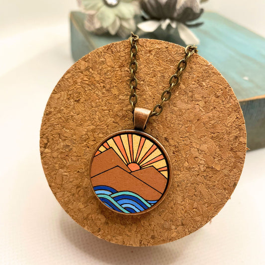 Sunrise Mountain Necklace, Bezel Necklace, Ocean and Mountain Jewelry, Sunset Jewelry, Nature Jewelry, Mountain Jewelry, Ocean Jewelry